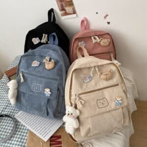 Corduroy Aesthetic Multi-Badge Backpack FN223