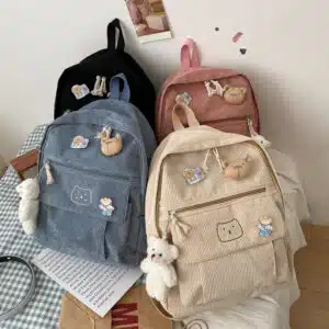 Corduroy Aesthetic Multi-Badge Backpack FN223