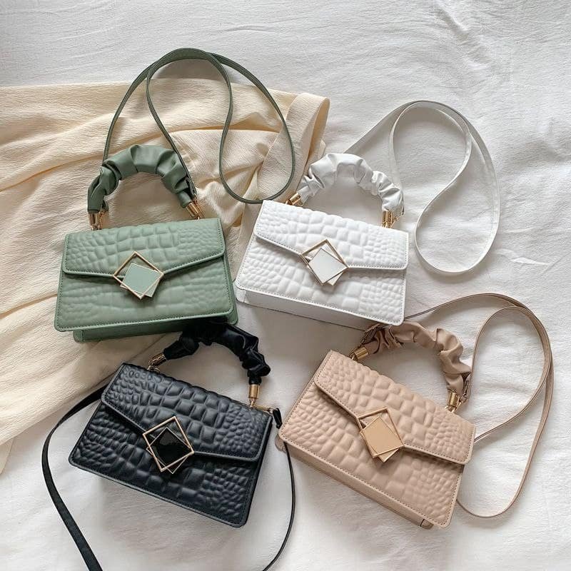 Crocodile Pattern Flap Ruched Handle Bag FN290