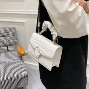 Alternative view of Crocodile Pattern Flap Ruched Handle Bag FN290