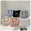 Glamorous Butterfly Texture Tote with Chain & Pearl Accents FN317
