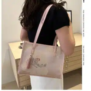 Alternative view of Large Floral Jacquard Tote with Tassel & Pearl Accents FN330