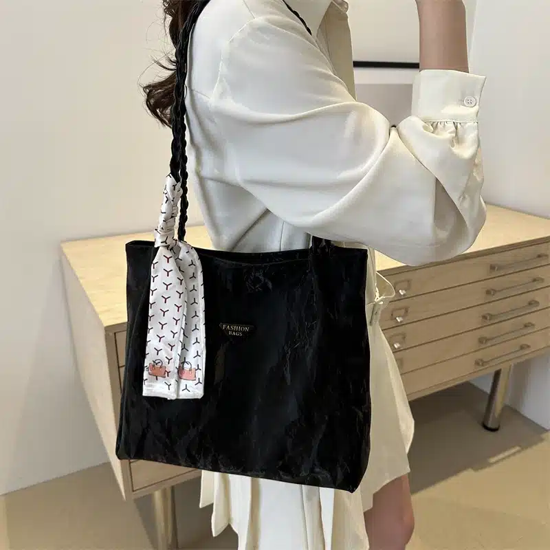 Large Quilted Tote with Braided Straps and Scarf FN334 - Image 3