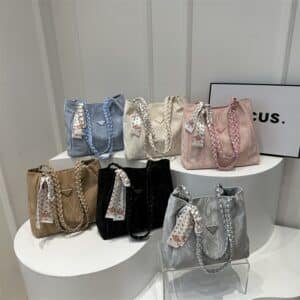 Large Quilted Tote with Braided Straps and Scarf FN334