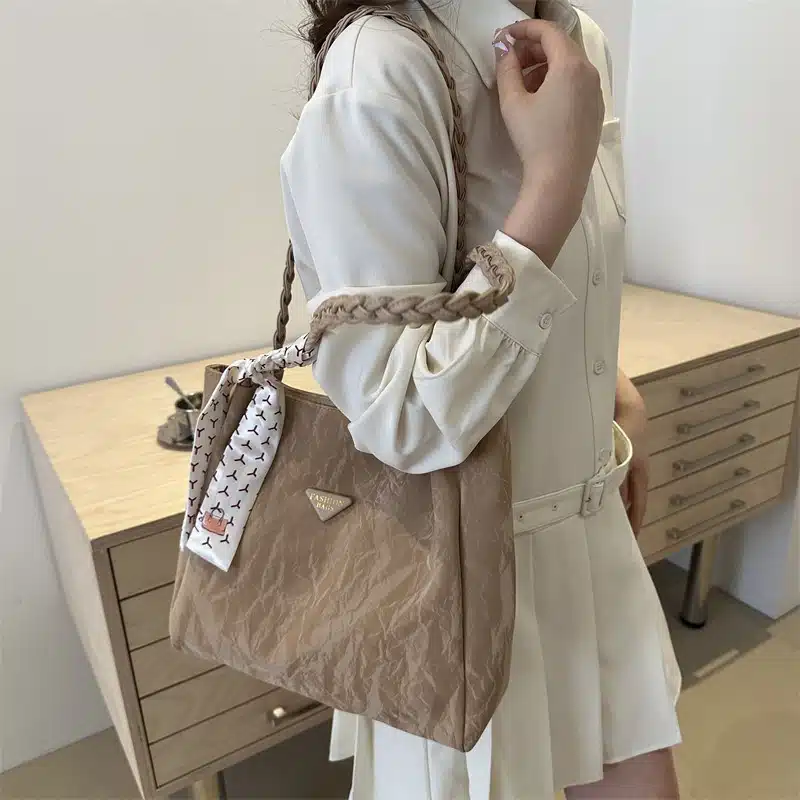 Large Quilted Tote with Braided Straps and Scarf FN334 - Image 2