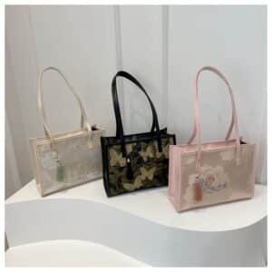 Large Floral Jacquard Tote with Tassel & Pearl Accents FN330