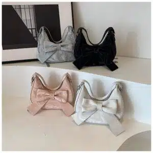 Marble-Textured Bow Crescent Bag FN389