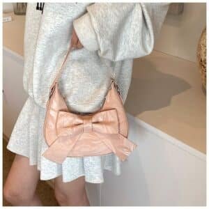 Alternative view of Marble-Textured Bow Crescent Bag FN389