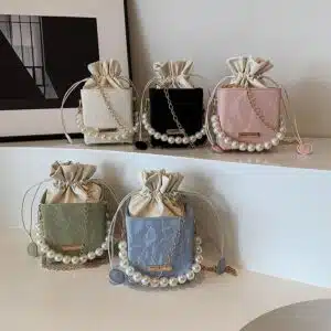 Pearl Handle Mini Drawstring Box Bag FN390