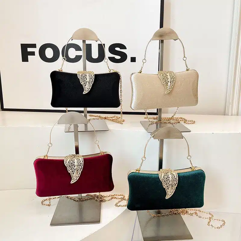 Luxurious Velvet Evening Clutch with Leaf Filigree FN435
