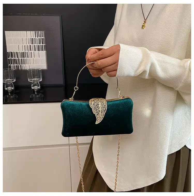 Luxurious Velvet Evening Clutch with Leaf Filigree FN435 - Image 5