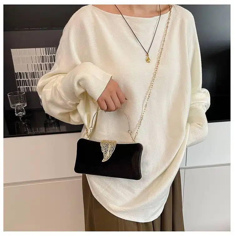 Luxurious Velvet Evening Clutch with Leaf Filigree FN435 - Image 4