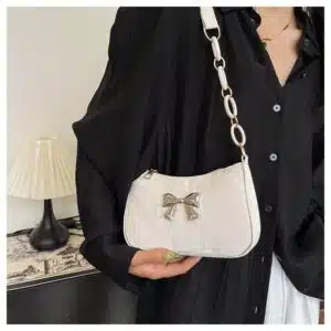 Alternative view of Shimmering Underarm Bag with Metallic Emblem FN398