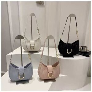 Chic Crescent Hobo Bag with Gold Chain Accent FN399