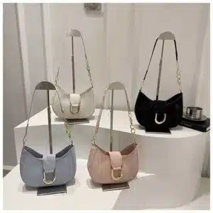 Chic Crescent Hobo Bag with Gold Chain Accent FN399