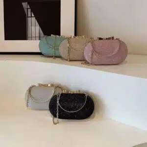 Shimmering Oval Clutch with Metallic Handle FN400