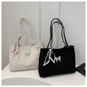 Butterfly Embroidered Woven Tote Bag FN356