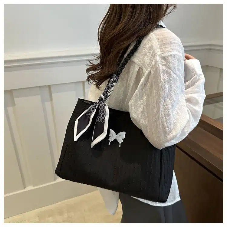 Butterfly Embroidered Woven Tote Bag FN356 - Image 2