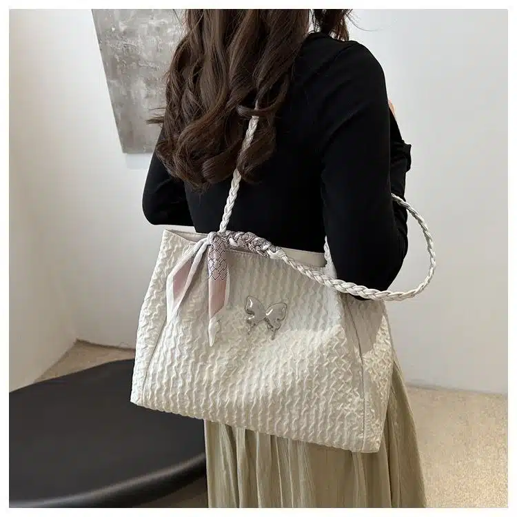 Butterfly Embroidered Woven Tote Bag FN356 - Image 3