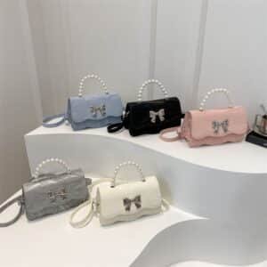 Marble Pattern Bow-Accent Pearl Handle Bag FN341