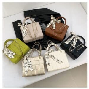 Quilted Top Handle Bag with Scarf Accent FN362