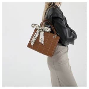 Alternative view of Quilted Top Handle Bag with Scarf Accent FN362