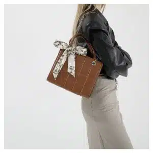 Alternative view of Quilted Top Handle Bag with Scarf Accent FN362