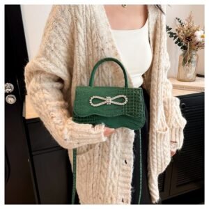 Alternative view of Crocodile Pattern Bow-Accent Flap Bag FN363