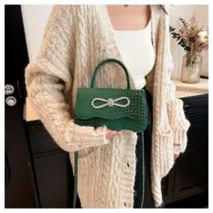 Alternative view of Crocodile Pattern Bow-Accent Flap Bag FN363