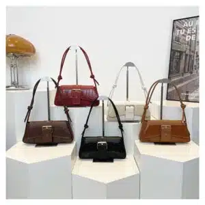 Contrast Paneled Baguette Bag with Bold Buckle FN412