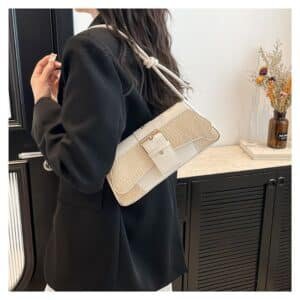 Alternative view of Contrast Paneled Baguette Bag with Bold Buckle FN412