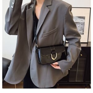 Alternative view of High-Gloss Patent Shoulder Bag with Gold Horseshoe Clasp FN413