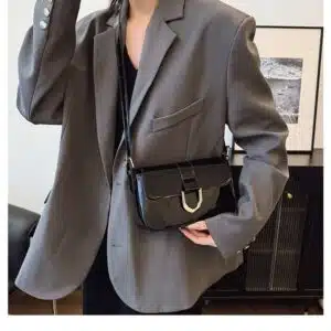 Alternative view of High-Gloss Patent Shoulder Bag with Gold Horseshoe Clasp FN413