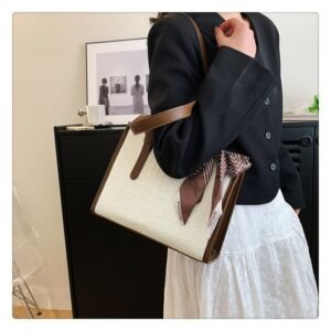 Alternative view of Structured Crocodile-Pattern Tote with Scarf Accent FN367