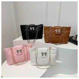 Elegant Quilted Tote with Bow Accent FN369