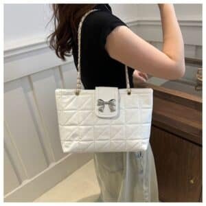 Alternative view of Elegant Quilted Tote with Bow Accent FN369