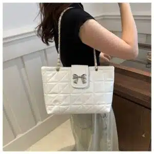 Alternative view of Elegant Quilted Tote with Bow Accent FN369