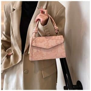 Alternative view of Floral Embossed Top Handle Flap Bag FN375