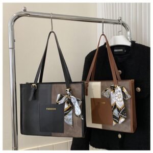 Contrast Pattern Tote with Scarf Accent Bag FN381