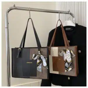 Contrast Pattern Tote with Scarf Accent Bag FN381