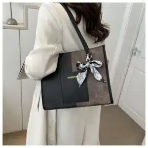 Alternative view of Contrast Pattern Tote with Scarf Accent Bag FN381