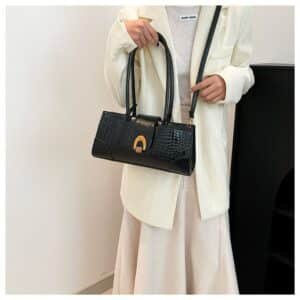 Alternative view of Crocodile-Embossed Baguette Bag FN386