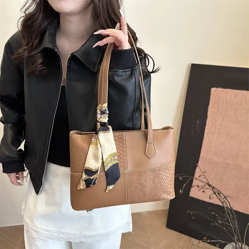 Scarf-Accent Minimalist Tote Bag FN424 - Image 5