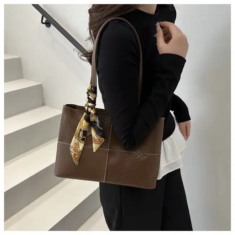 Scarf-Accent Minimalist Tote Bag FN424 - Image 4