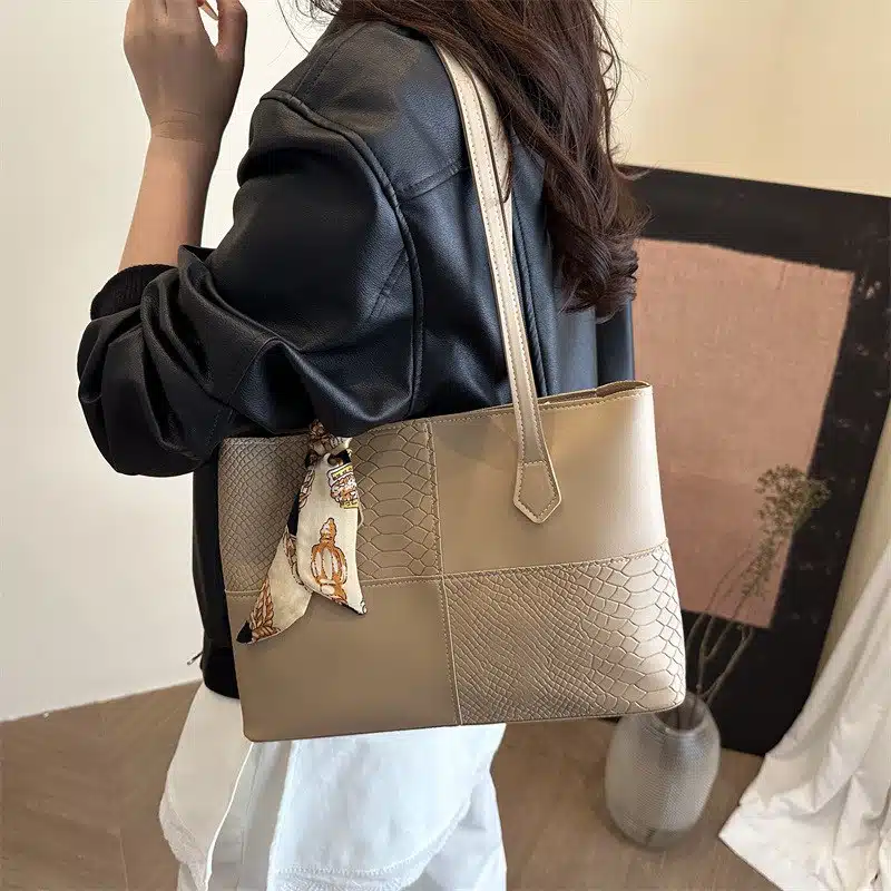 Scarf-Accent Minimalist Tote Bag FN424 - Image 3