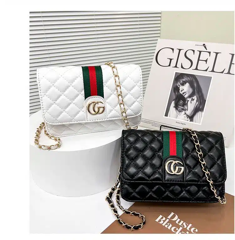 Quilted Chain-Strap Flap Bag with Signature Webbing FN428