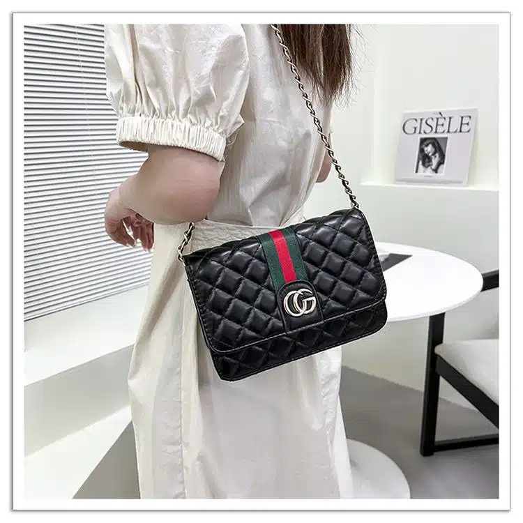 Quilted Chain-Strap Flap Bag with Signature Webbing FN428 - Image 3