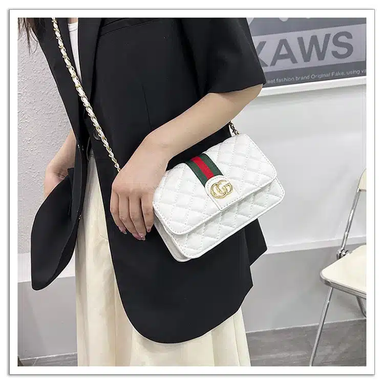 Quilted Chain-Strap Flap Bag with Signature Webbing FN428 - Image 2