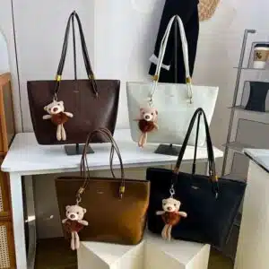 Classic Minimalist Tote with Teddy Pendant FN431