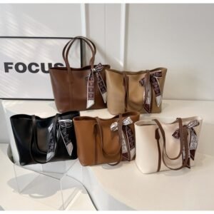 Elegant PU Leather Tote with Scarf Detail FN432